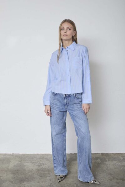 Simo stripe button shirt pale blue Co’Couture