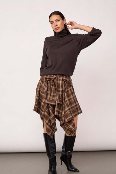 Dagny check tie skirt brown Co’Couture