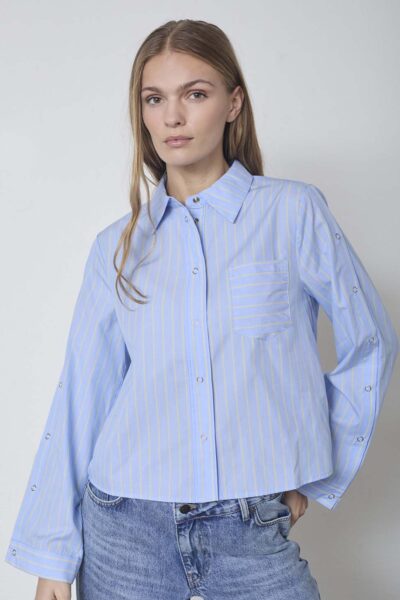 Simo stripe button shirt pale blue Co’Couture