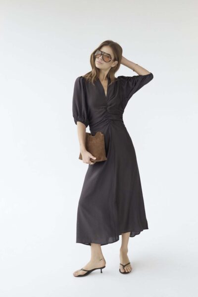 Hera ss puff dress dark brown Co’Couture