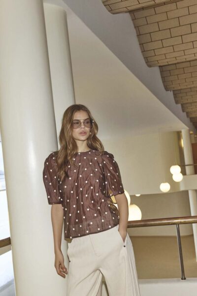Dita dot ss blouse dark brown Co’Couture