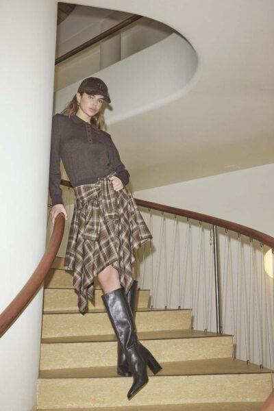 Dagny check tie skirt brown Co’Couture