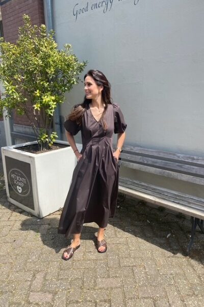 Hera ss puff dress dark brown Co’Couture