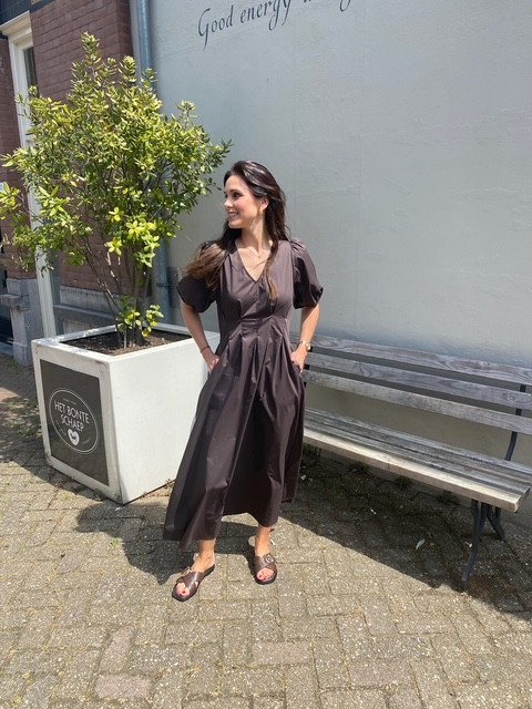 Hera ss puff dress dark brown Co'Couture