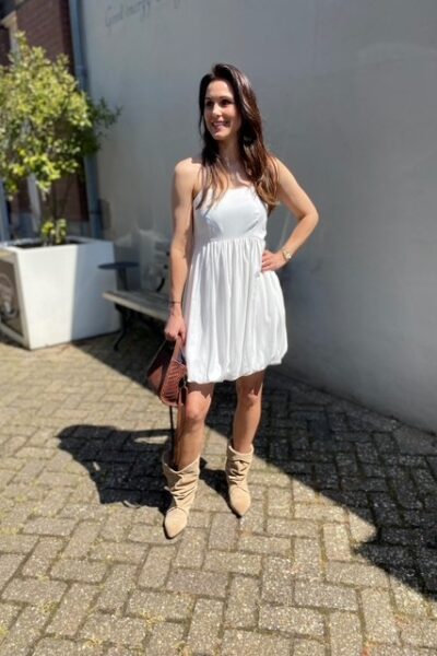 Sunrise balloon strap dress white Co’Couture