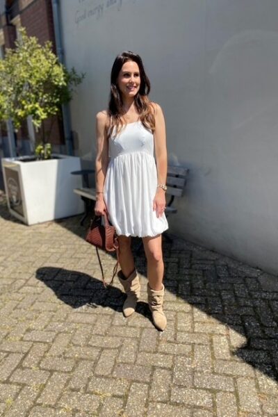 Sunrise balloon strap dress white Co’Couture