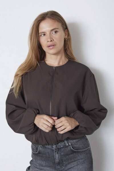 Luna balloon zip jacket dark brown Co’Couture