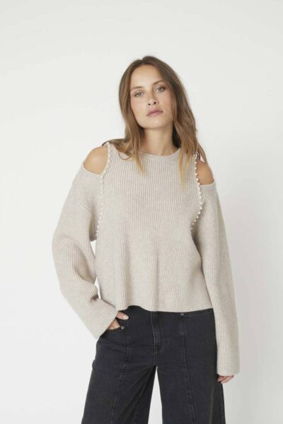 Row rib pearl knit bone Co’Couture
