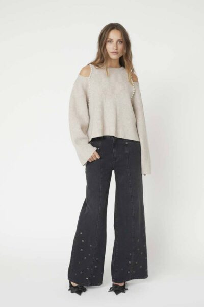 Row rib pearl knit bone Co’Couture