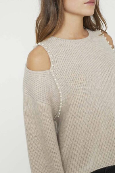 Row rib pearl knit bone Co’Couture