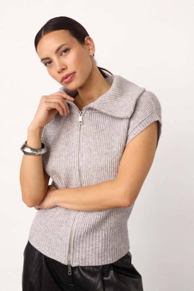 Row zip knit vest grey melange Co’Couture