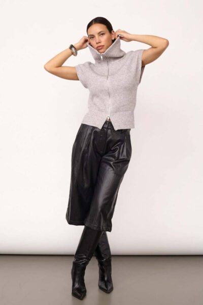 Row zip knit vest grey melange Co’Couture