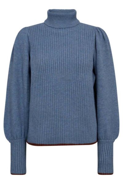 Row puff rib roll knit neck blue Co’Couture