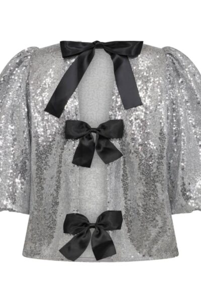 Stevie sequin bow blouse silver Co’Couture