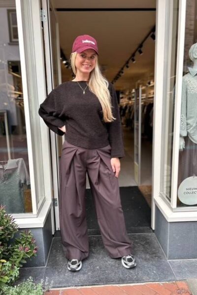 Zella pleat LL pant dark brown Co’Couture