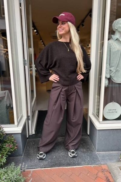 Zella pleat LL pant dark brown Co’Couture