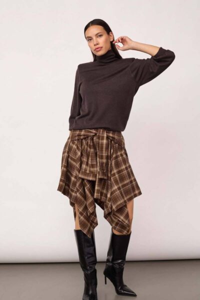 Dagny check tie skirt brown Co’Couture