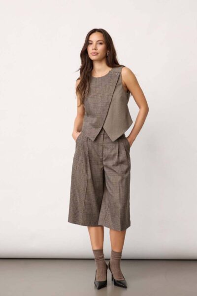 Veya check wrap vest brown Co’Couture