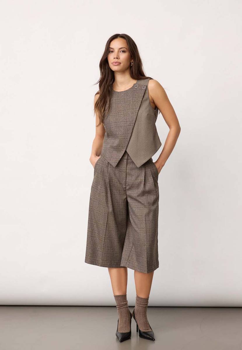 Veya check wrap vest brown Co'Couture - Afbeelding 3