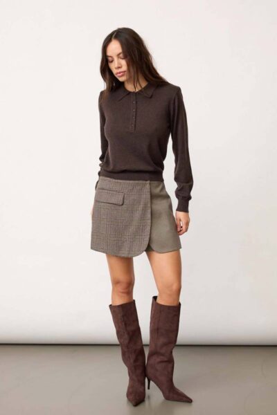 Cory padded polo knit dark brown Co’Couture