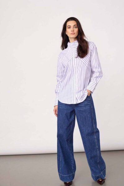 Somo stripe funnel neck shirt white Co’Couture