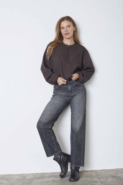 Luna balloon zip jacket dark brown Co’Couture