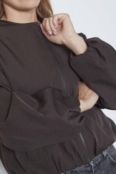 Luna balloon zip jacket dark brown Co’Couture