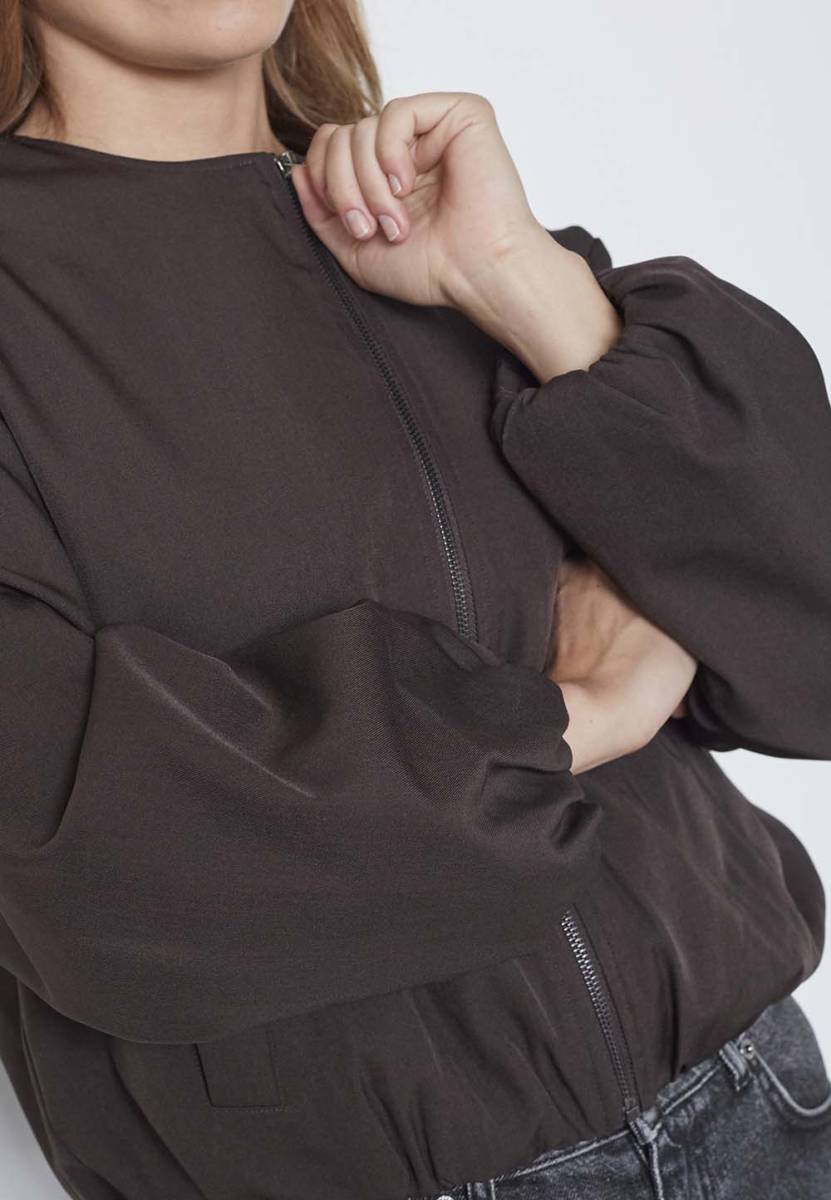 Luna balloon zip jacket dark brown Co'Couture - Afbeelding 4