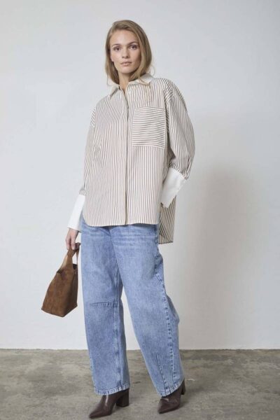 Avara stripe shirt bone/brownCo’Couture