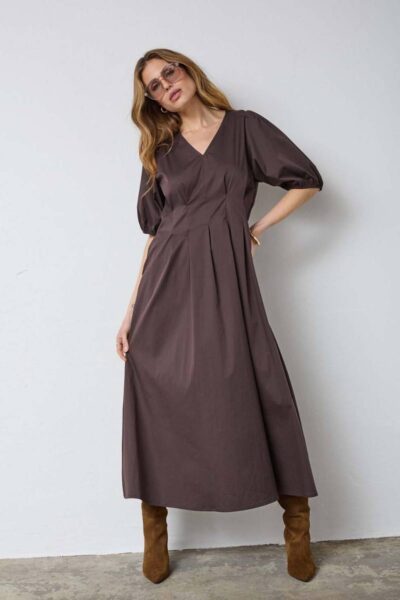 Poppy pleat dress dark brown Co’Couture