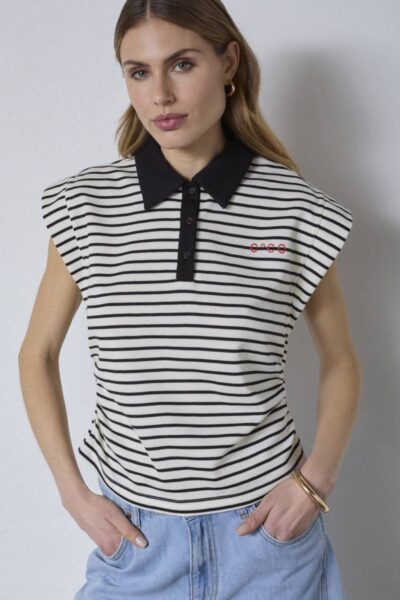 Norma stripe polo top black Co’Couture