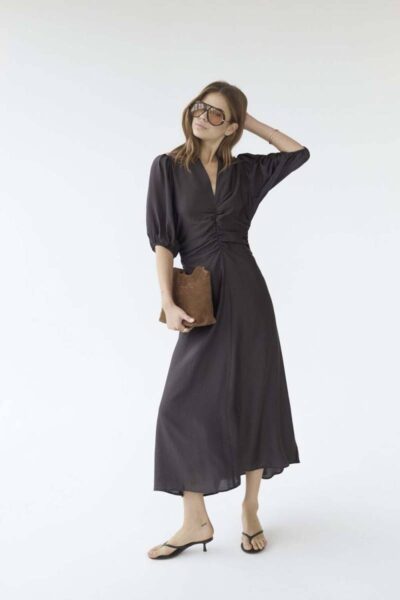 Hera ss puff dress dark brown Co’Couture