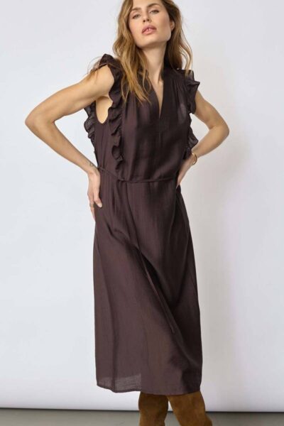 Hera frill ss v-dress dark brown Co’Couture