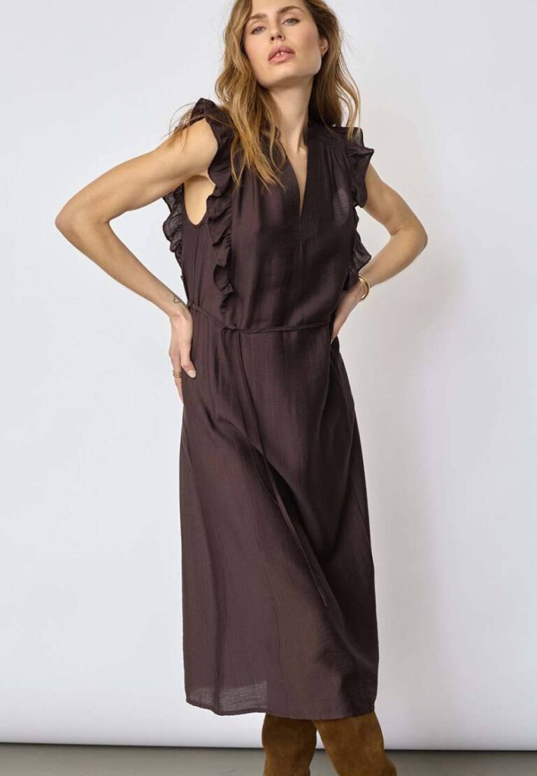 Hera frill ss v-dress dark brown Co'Couture