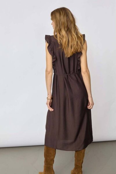 Hera frill ss v-dress dark brown Co’Couture