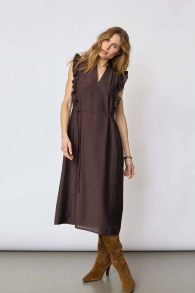 Hera frill ss v-dress dark brown Co’Couture