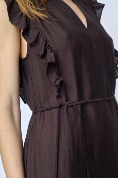 Hera frill ss v-dress dark brown Co’Couture