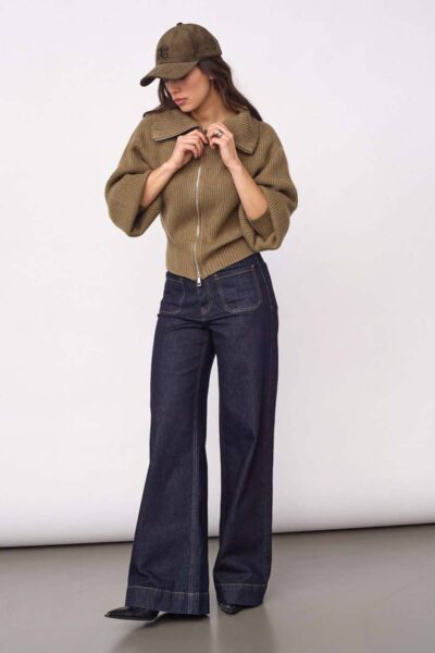 Row nzip knit cardigan army Co’Couture