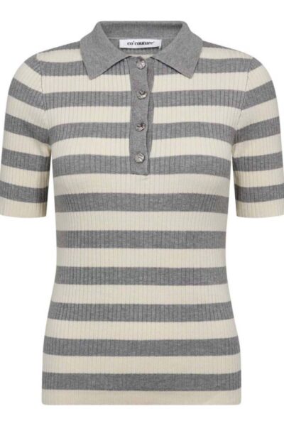 Bonny stripe ss polo knit light grey Co’Couture