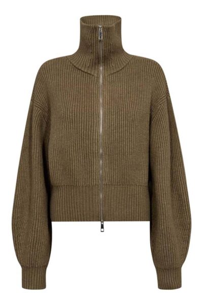 Row nzip knit cardigan army Co’Couture