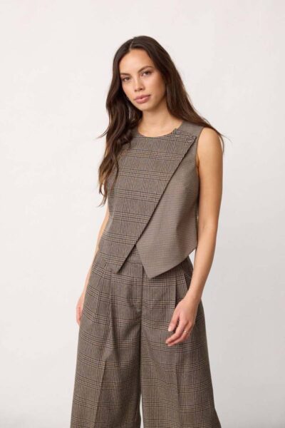 Veya check wrap vest brown Co’Couture