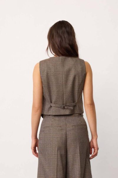 Veya check wrap vest brown Co’Couture