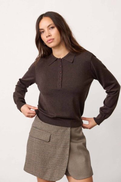 Cory padded polo knit dark brown Co’Couture