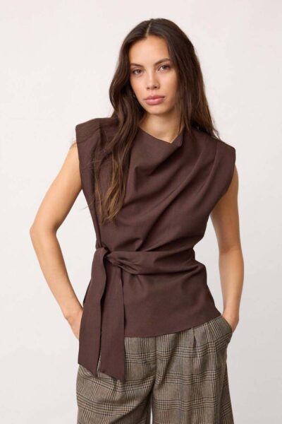Luna pleat top dark brown Co’Couture
