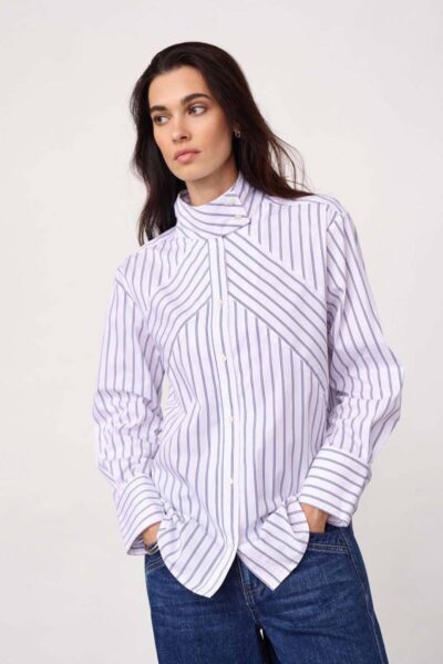Somo stripe funnel neck shirt white Co’Couture