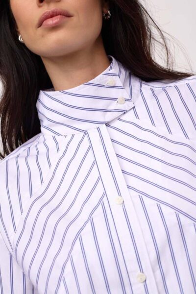 Somo stripe funnel neck shirt white Co’Couture
