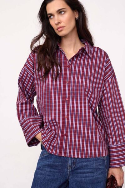 Renee check cuff shirt berry red Co’Couture