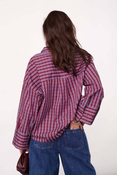 Renee check cuff shirt berry red Co’Couture