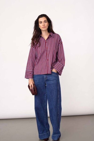 Renee check cuff shirt berry red Co’Couture