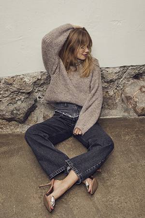 Grey mix block long jeans mid grey Co’Couture